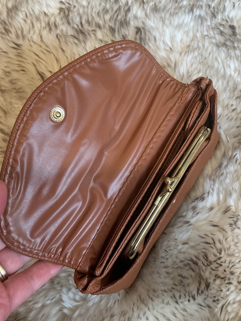 Leather Clutch Wallet in Brown with Paisley Flap - Picture 2 of 7